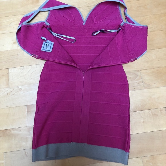 Herve Leger Hot Pink and Gray Bandage Dress Size Small - Picture 12 of 16
